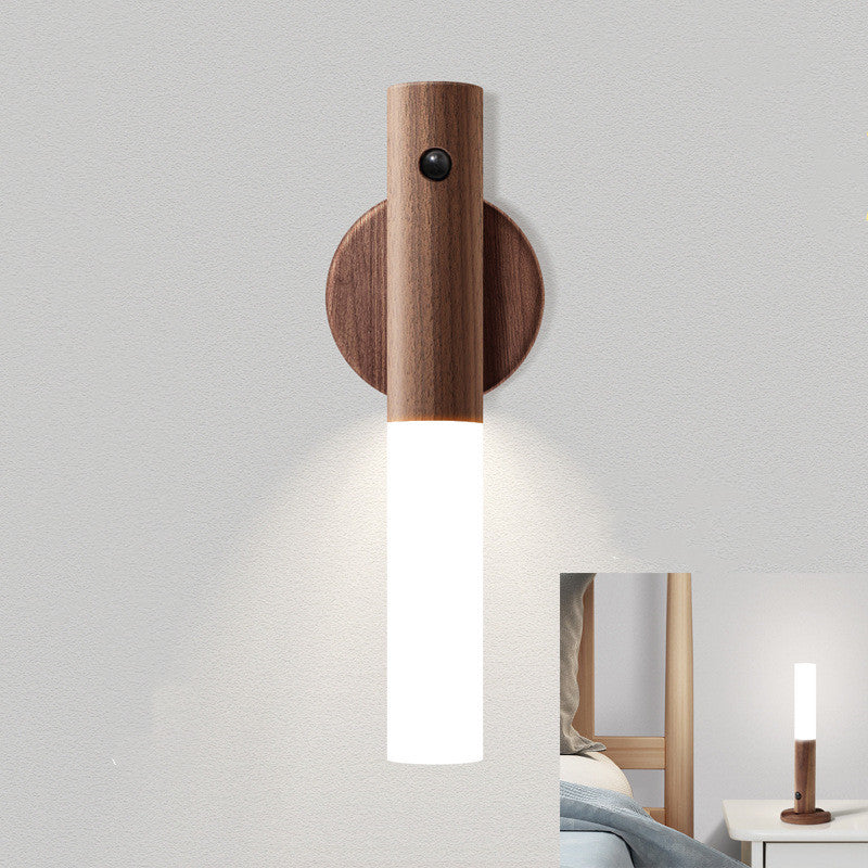 Smart Wooden Motion Sensor Wall Light – Rechargeable Magnetic LED Night Light